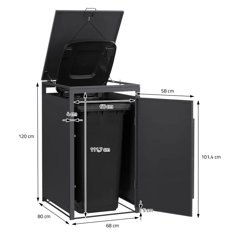 Mülltonnenbox 1er bis 240 Liter 68x80x120 cm aus Stahl in Anthrazit-Eiche dunkel ML-Design