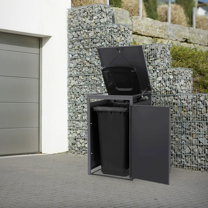 Mülltonnenbox 1er bis 240 Liter 68x80x120 cm aus Stahl in Anthrazit-Eiche dunkel ML-Design