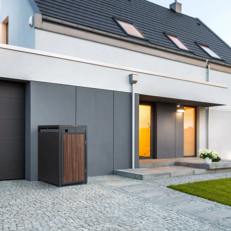 Mülltonnenbox 1er bis 240 Liter 68x80x120 cm aus Stahl in Anthrazit-Eiche dunkel ML-Design