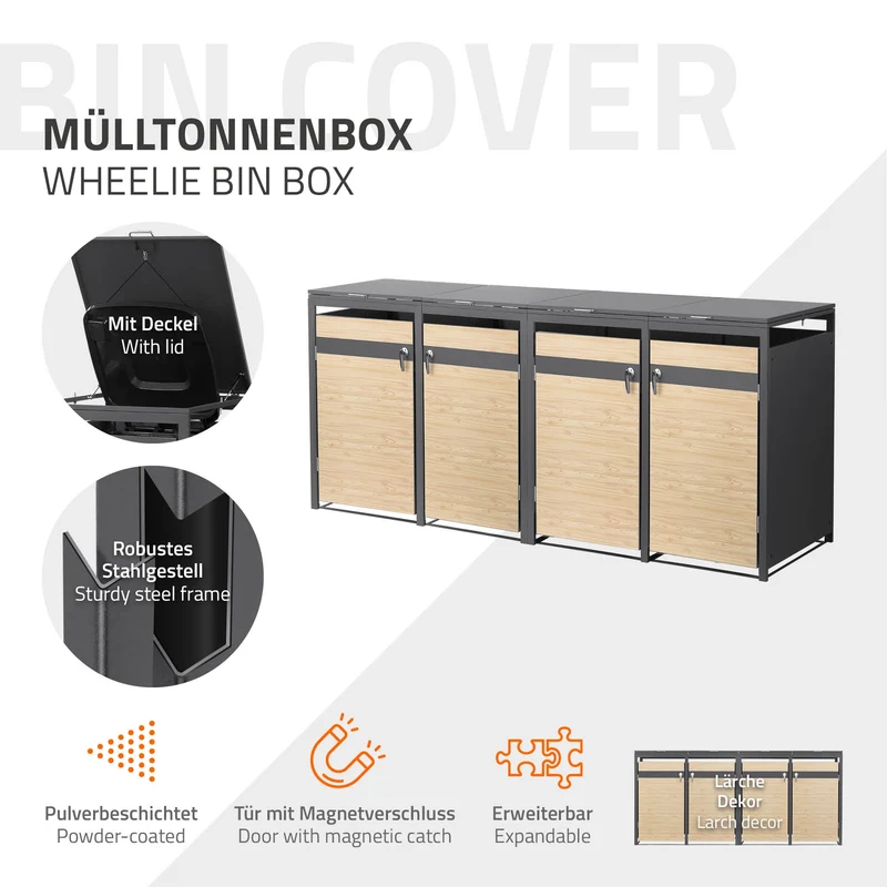 Mülltonnenbox 4er bis 240L 264x80x120 cm aus Stahl in Lärchenoptik ML-Design