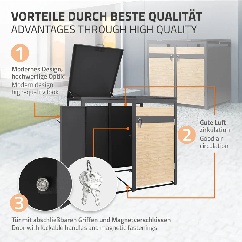 Mülltonnenbox 4er bis 240L 264x80x120 cm aus Stahl in Lärchenoptik ML-Design