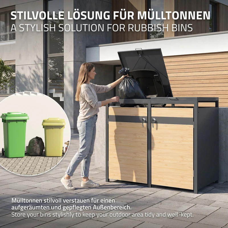 Mülltonnenbox 4er bis 240L 264x80x120 cm aus Stahl in Lärchenoptik ML-Design