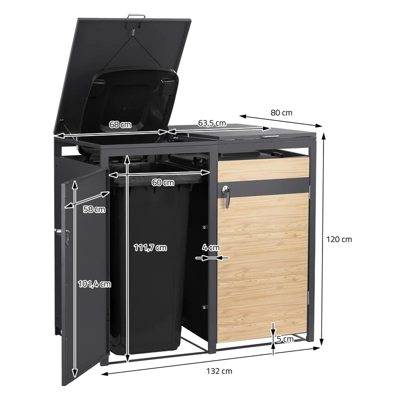 Mülltonnenbox 4er bis 240L 264x80x120 cm aus Stahl in Lärchenoptik ML-Design