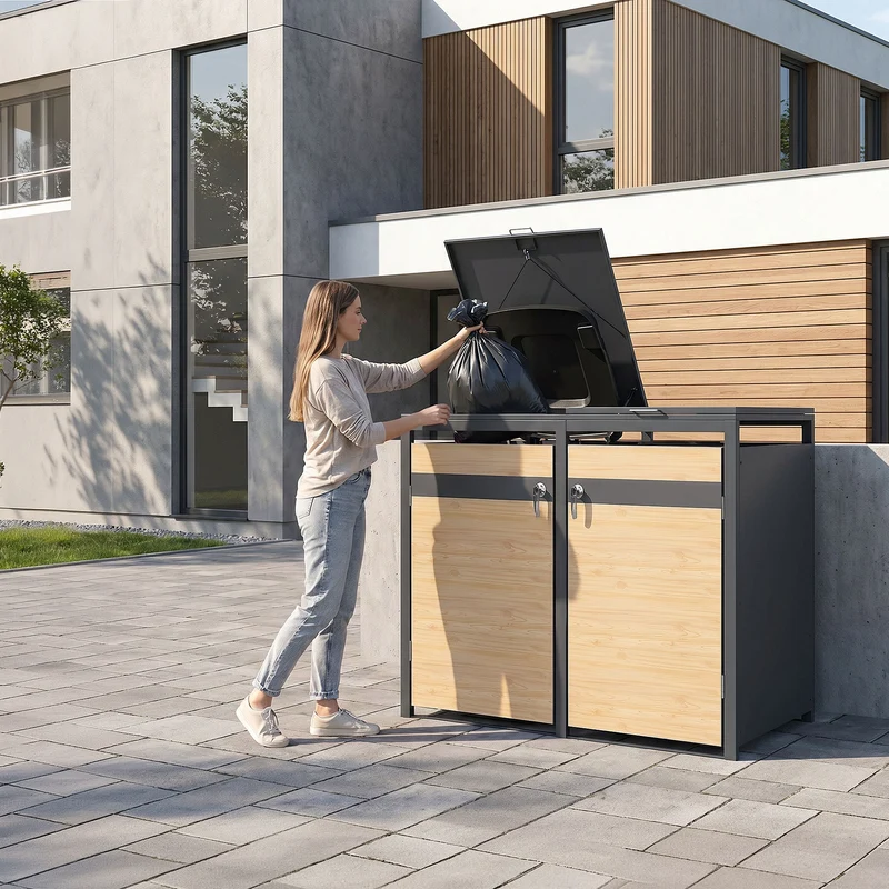 Mülltonnenbox 4er bis 240L 264x80x120 cm aus Stahl in Lärchenoptik ML-Design