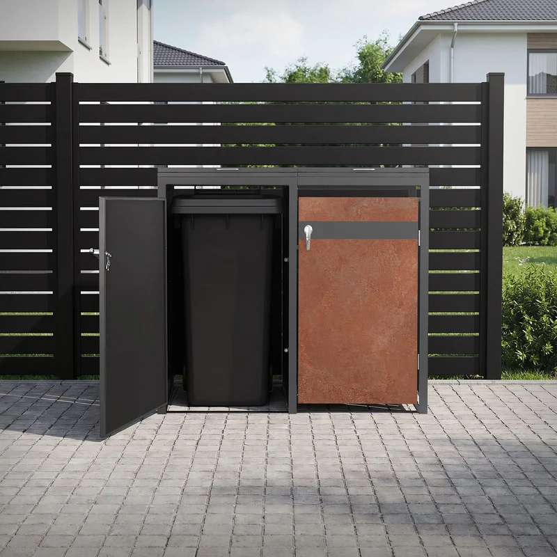 Mülltonnenbox 4er bis 240L 264x80x120 cm aus Stahl in Rostoptik ML-Design