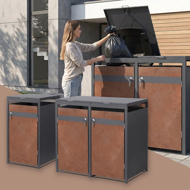 Mülltonnenbox 3er bis 240L 200x80x120 cm aus Stahl in Rostoptik ML-Design