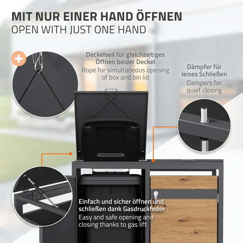 Mülltonnenbox 4er bis 240L 264x80x120 cm aus Stahl in Eichenoptik ML-Design