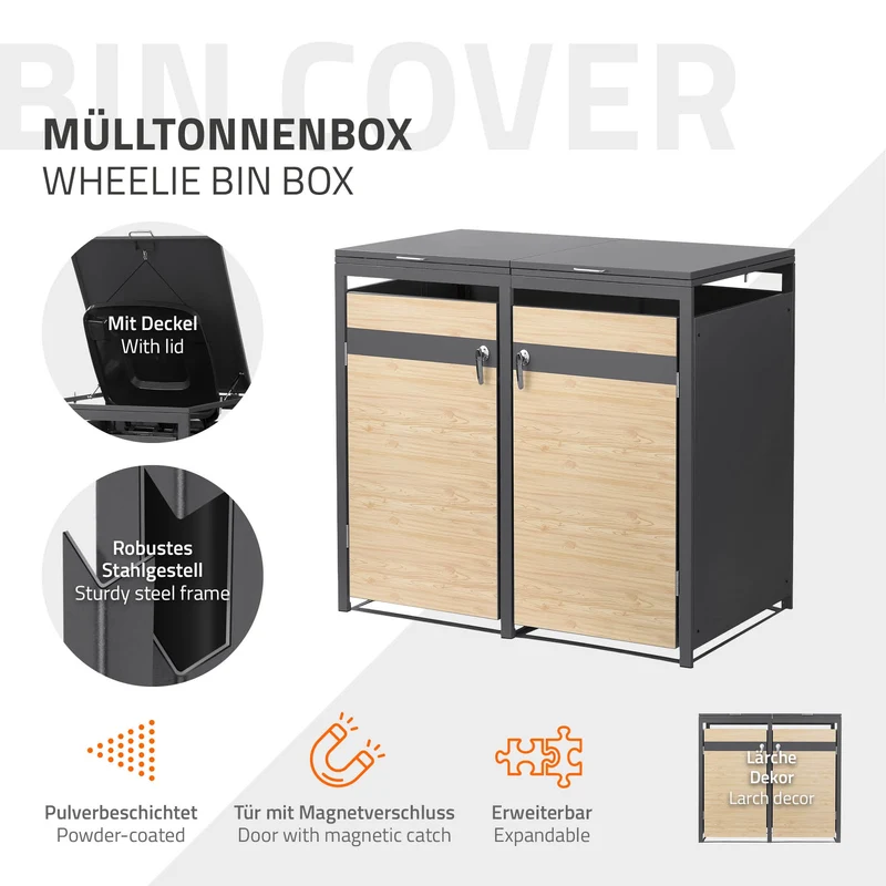 Mülltonnenbox 2er bis 240L 132x80x120 cm aus Stahl in Lärchenoptik ML-Design