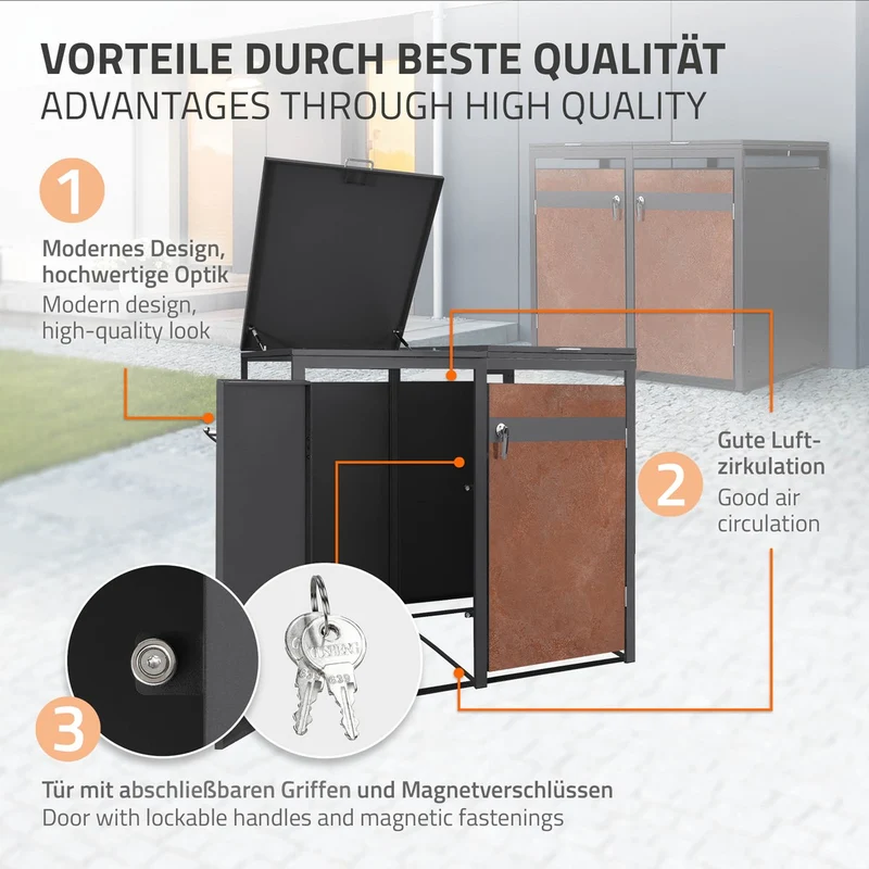 Mülltonnenbox 2er bis 240L 132x80x120 cm aus Stahl in Rostoptik ML-Design