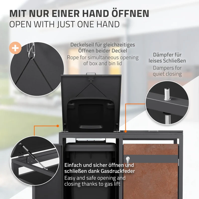 Mülltonnenbox 2er bis 240L 132x80x120 cm aus Stahl in Rostoptik ML-Design