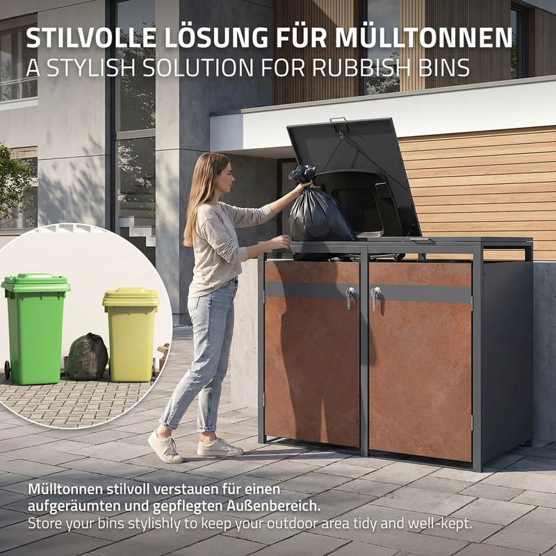 Mülltonnenbox 2er bis 240L 132x80x120 cm aus Stahl in Rostoptik ML-Design