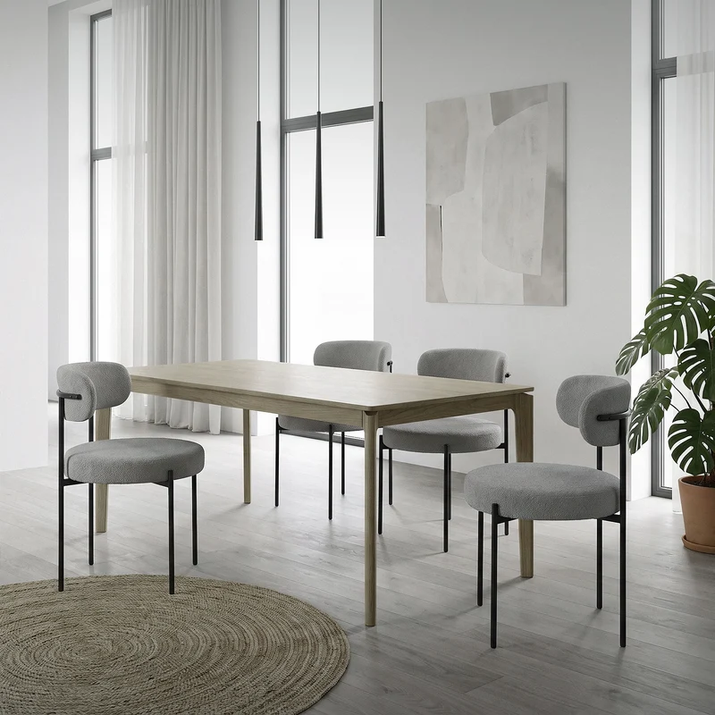 Esszimmerstuhl 6er Set mit Teddystoff mit Rückenlehne Grau Küchenstuhl ML-Design