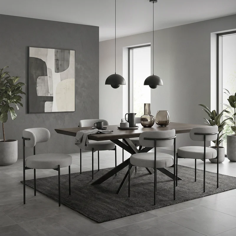 Esszimmerstuhl 6er Set mit Teddystoff mit Rückenlehne Grau Küchenstuhl ML-Design