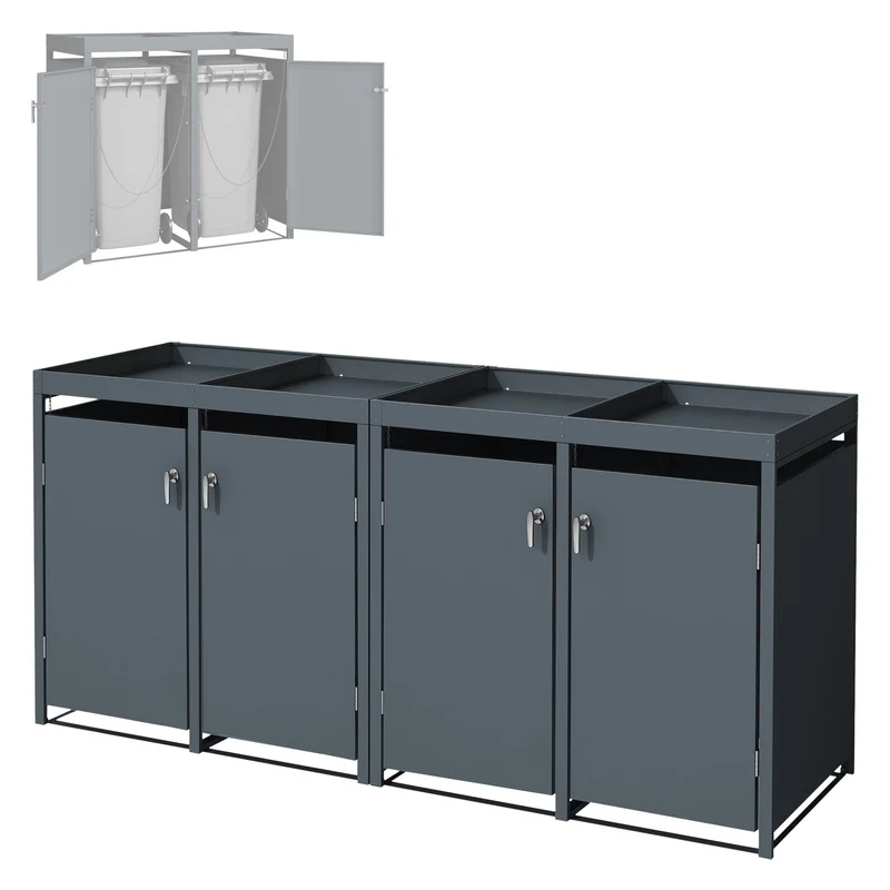 Mülltonnenbox mit Pflanzdach 4er bis 240L 264x80x124 cm aus Stahl in Anthrazit ML-Design