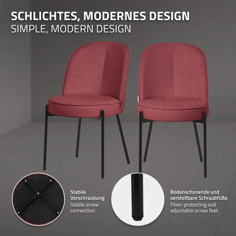 Esszimmerstühle 6er Set Rot mit Rückenlehne, Polsterstühle für Esszimmer & Küche ML-Design