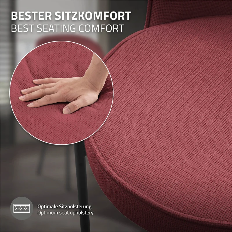 Esszimmerstühle 6er Set Rot mit Rückenlehne, Polsterstühle für Esszimmer & Küche ML-Design