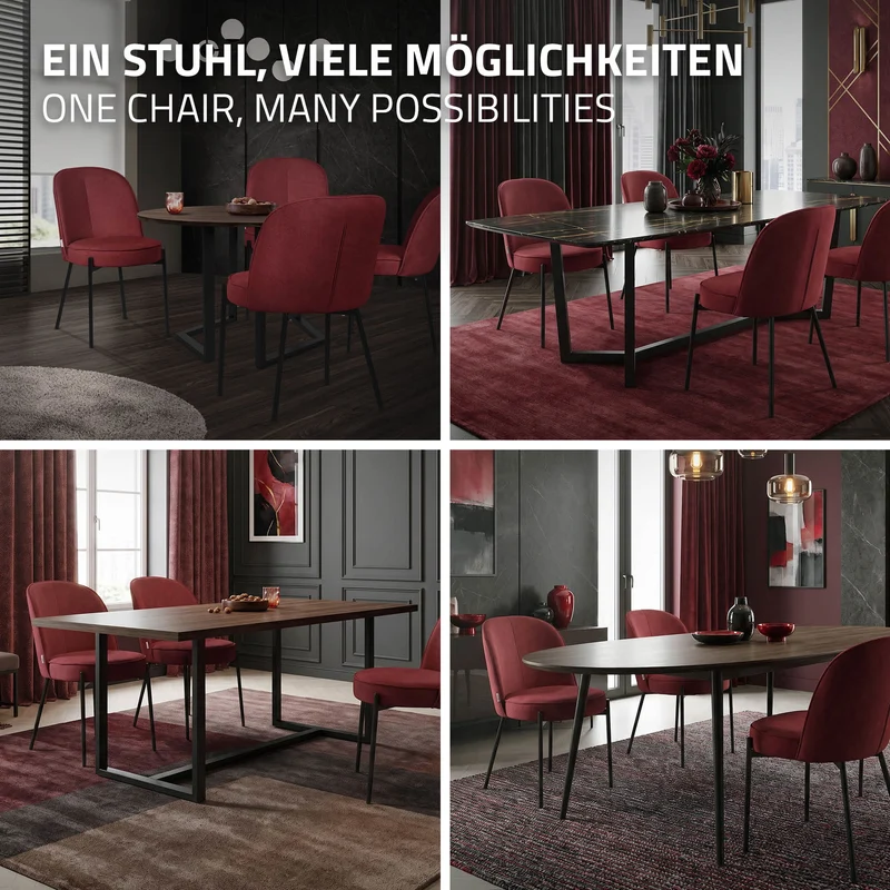 Esszimmerstühle 6er Set Rot mit Rückenlehne, Polsterstühle für Esszimmer & Küche ML-Design