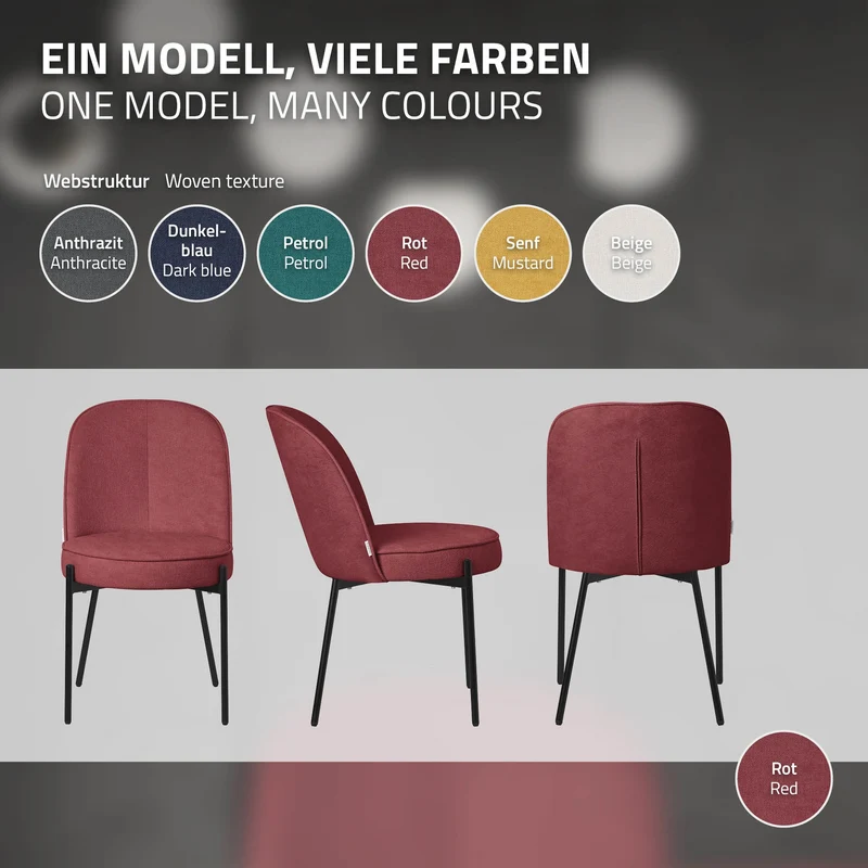 Esszimmerstühle 6er Set Rot mit Rückenlehne, Polsterstühle für Esszimmer & Küche ML-Design