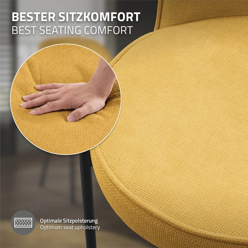 Esszimmerstühle 2er Set Senf mit Rückenlehne, Polsterstühle für Esszimmer & Küche ML-Design