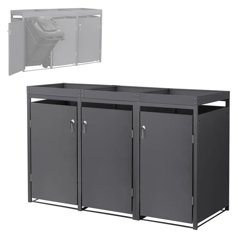 Mülltonnenbox mit Pflanzdach 3er bis 240L 200x80x124 cm aus Stahl in Anthrazit ML-Design