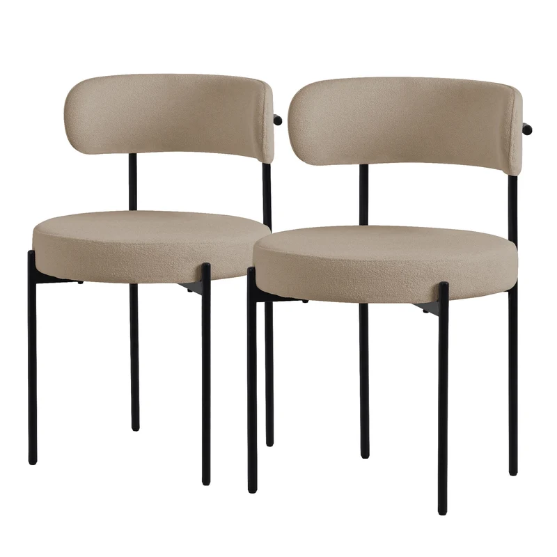 Esszimmerstuhl 2er Set mit Teddystoff mit Rückenlehne Braun Küchenstuhl ML-Design