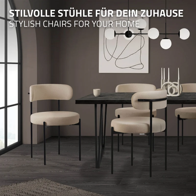 Esszimmerstuhl 2er Set mit Teddystoff mit Rückenlehne Braun Küchenstuhl ML-Design