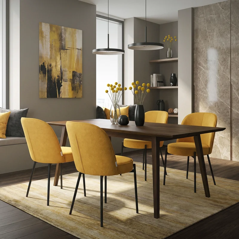 Esszimmerstühle 4er Set Senf mit Rückenlehne, Polsterstühle für Esszimmer & Küche ML-Design