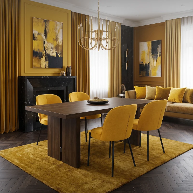 Esszimmerstühle 4er Set Senf mit Rückenlehne, Polsterstühle für Esszimmer & Küche ML-Design