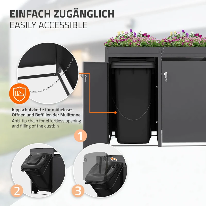 Mülltonnenbox mit Pflanzdach 2er bis 240L 132x80x124 cm aus Stahl in Anthrazit ML-Design