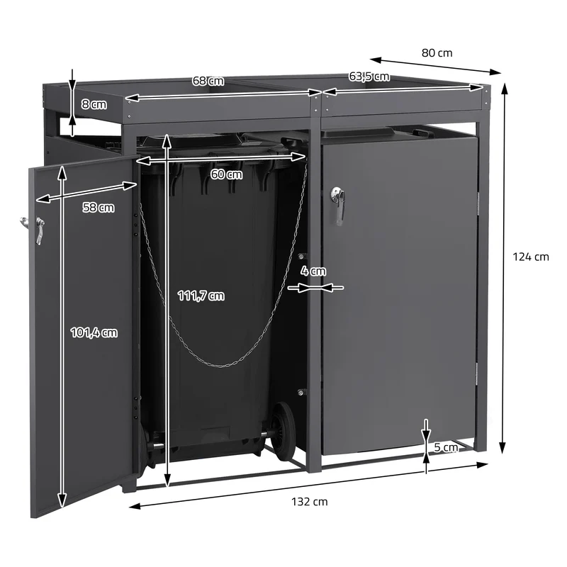 Mülltonnenbox mit Pflanzdach 2er bis 240L 132x80x124 cm aus Stahl in Anthrazit ML-Design