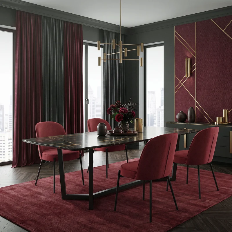 Esszimmerstühle 4er Set Rot mit Rückenlehne, Polsterstühle für Esszimmer & Küche ML-Design