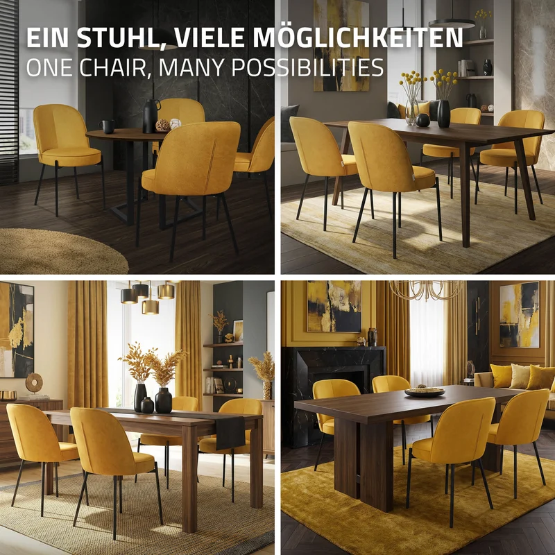 Esszimmerstühle 6er Set Senf mit Rückenlehne, Polsterstühle für Esszimmer & Küche ML-Design