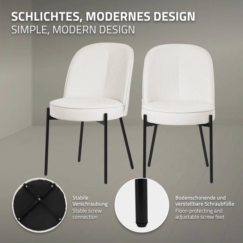 Esszimmerstühle 2er Set Beige mit Rückenlehne, Polsterstühle für Esszimmer & Küche ML-Design