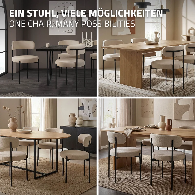 Esszimmerstuhl 4er Set mit Teddystoff mit Rückenlehne Braun Küchenstuhl ML-Design