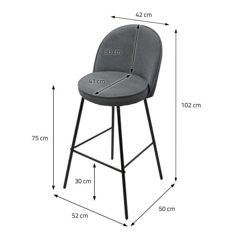 Barhocker 4er Set Anthrazit 52x102x50 cm mit Rückenlehne und Fußstütze bis 120 kg ML-Design