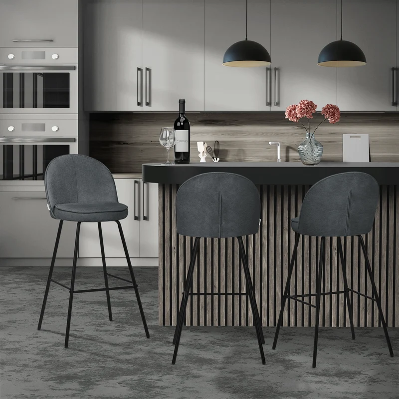 Barhocker 4er Set Anthrazit 52x102x50 cm mit Rückenlehne und Fußstütze bis 120 kg ML-Design