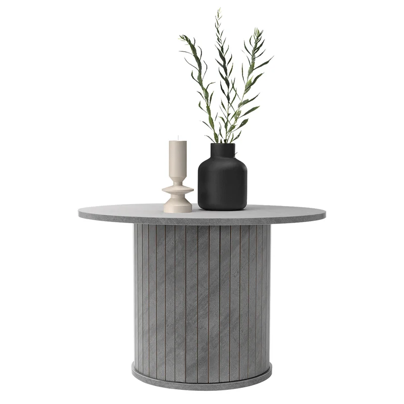 Couchtisch rund Ø60 x 40 cm, Beton-Optik, Grau, Wohnzimmertisch ML-Design