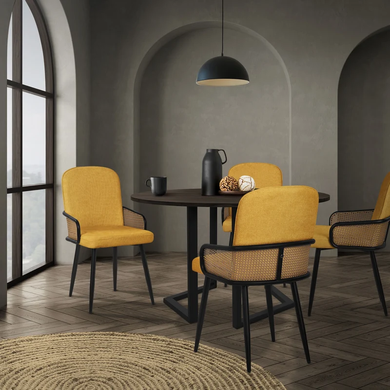 Esszimmerstühle 4er Set Senf mit Arm- & Rückenlehne, Polsterstühle für Esszimmer & Küche ML-Design