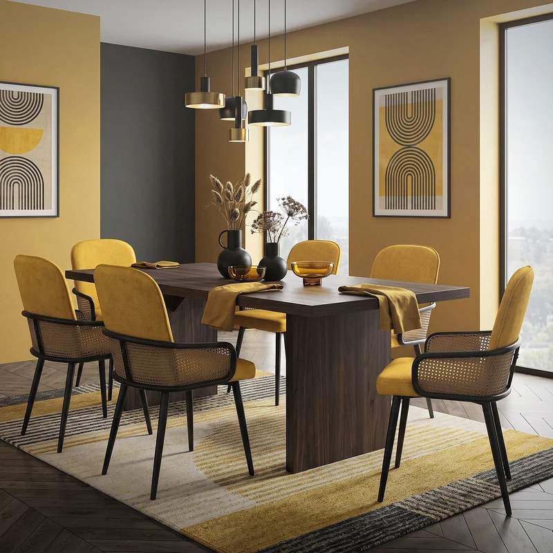 Esszimmerstühle 4er Set Senf mit Arm- & Rückenlehne, Polsterstühle für Esszimmer & Küche ML-Design