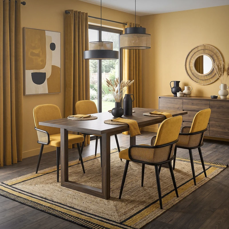 Esszimmerstühle 4er Set Senf mit Arm- & Rückenlehne, Polsterstühle für Esszimmer & Küche ML-Design