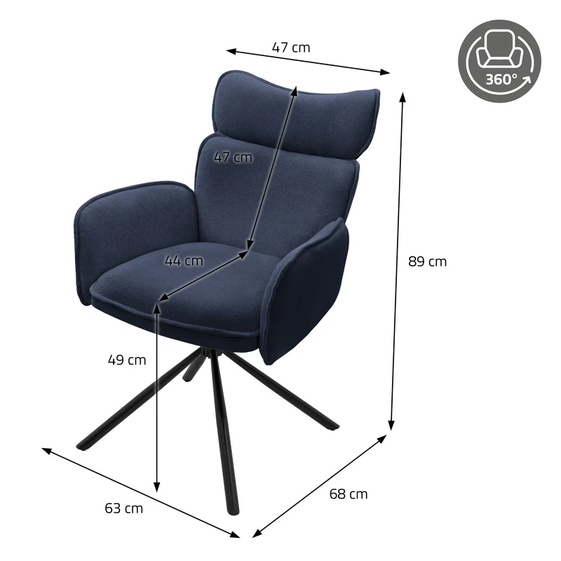 Esszimmerstuhl 6er Set drehbar Dunkelblau mit Rücken- und Armlehne bis 120 kg ML-Design