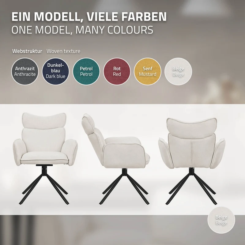 Esszimmerstuhl 4er Set drehbar Beige mit Rücken- und Armlehne bis 120 kg ML-Design