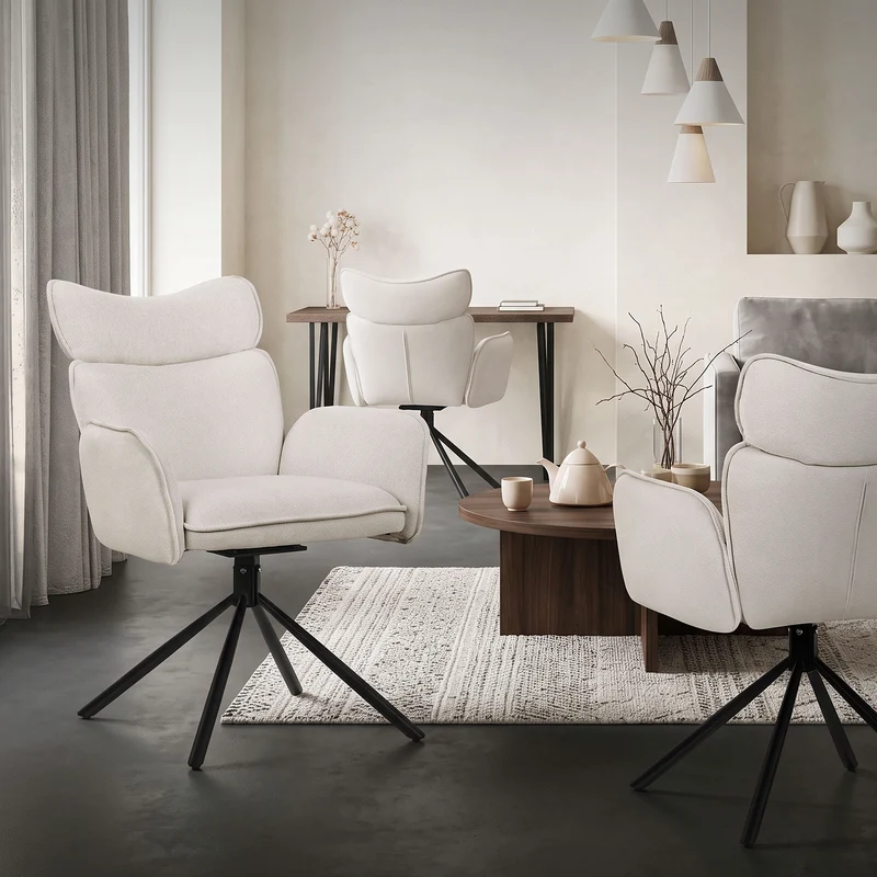 Esszimmerstuhl 4er Set drehbar Beige mit Rücken- und Armlehne bis 120 kg ML-Design
