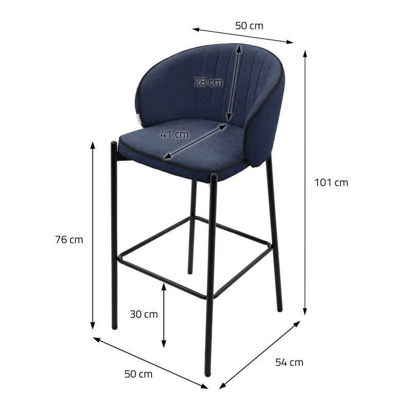 Barhocker 2er Set Dunkelblau 50x101x54 cm mit Rückenlehne und Fußstütze bis 120 kg ML-Design
