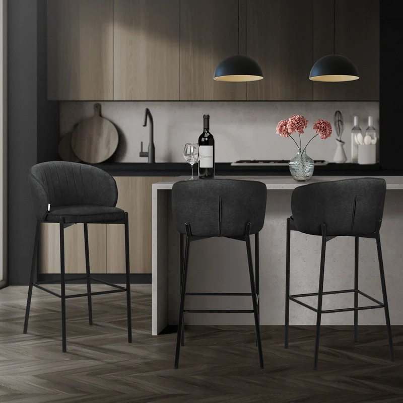 Barhocker 2er Set Anthrazit 50x101x54 cm mit Rückenlehne und Fußstütze bis 120 kg ML-Design