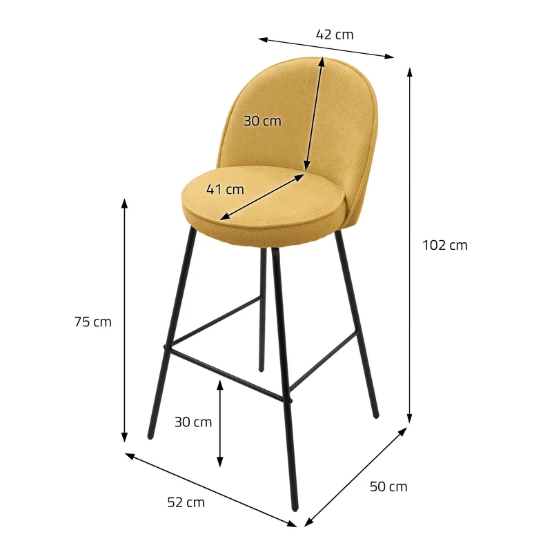 Barhocker 2er Set Senf 52x102x50 cm mit Rückenlehne und Fußstütze bis 120 kg ML-Design