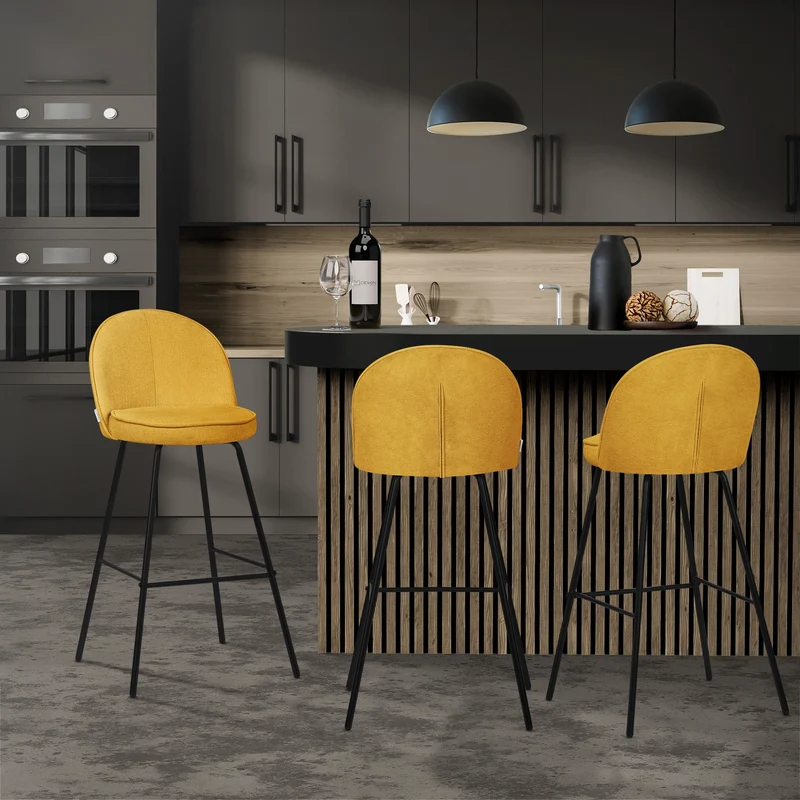 Barhocker 2er Set Senf 52x102x50 cm mit Rückenlehne und Fußstütze bis 120 kg ML-Design