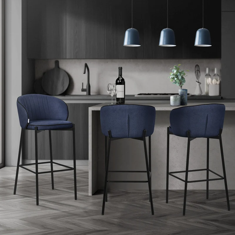 Barhocker 4er Set Dunkelblau 50x101x54 cm mit Rückenlehne und Fußstütze bis 120 kg ML-Design