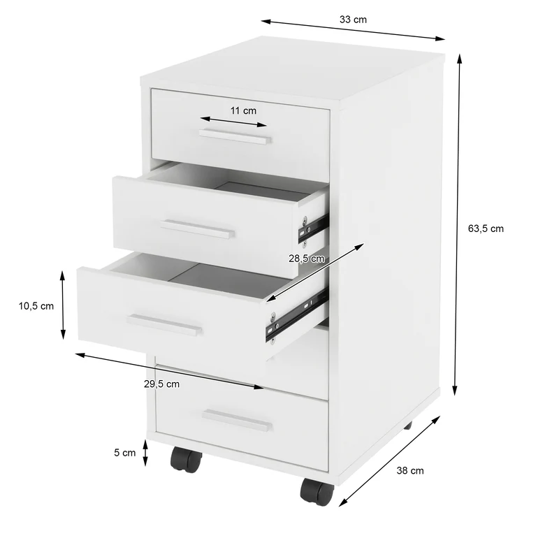 2er Set Rollcontainer, mobiler Aktenschrank, 33x38x63,5 cm, Büroschrank mit 5 Schubladen, Lagerschrank für Büro & Homeoffice ML-Design