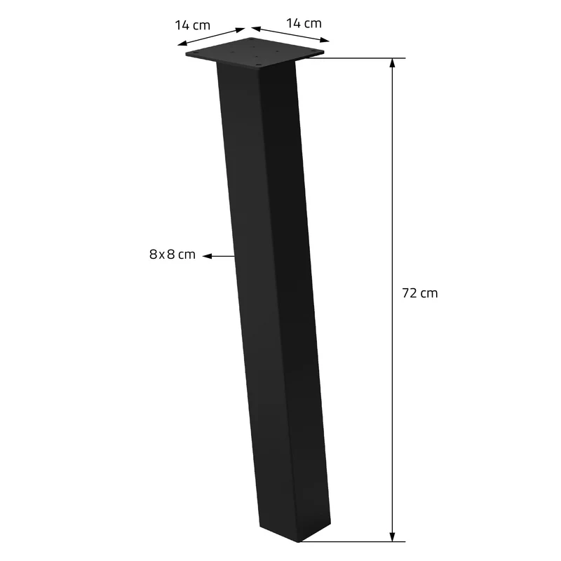 4er Set Tischbeine schräg 72 cm Schwarz glänzend aus Stahl eckig Profil 8x8 cm I-Form 96° Neigung ML-Design